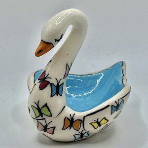 Vintage Swan Trinket Dish Handpainted Signed Hogan